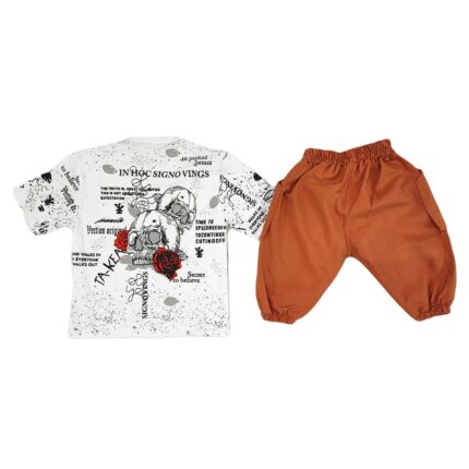 تیشرت شلوارک کتان طرح اسکلت